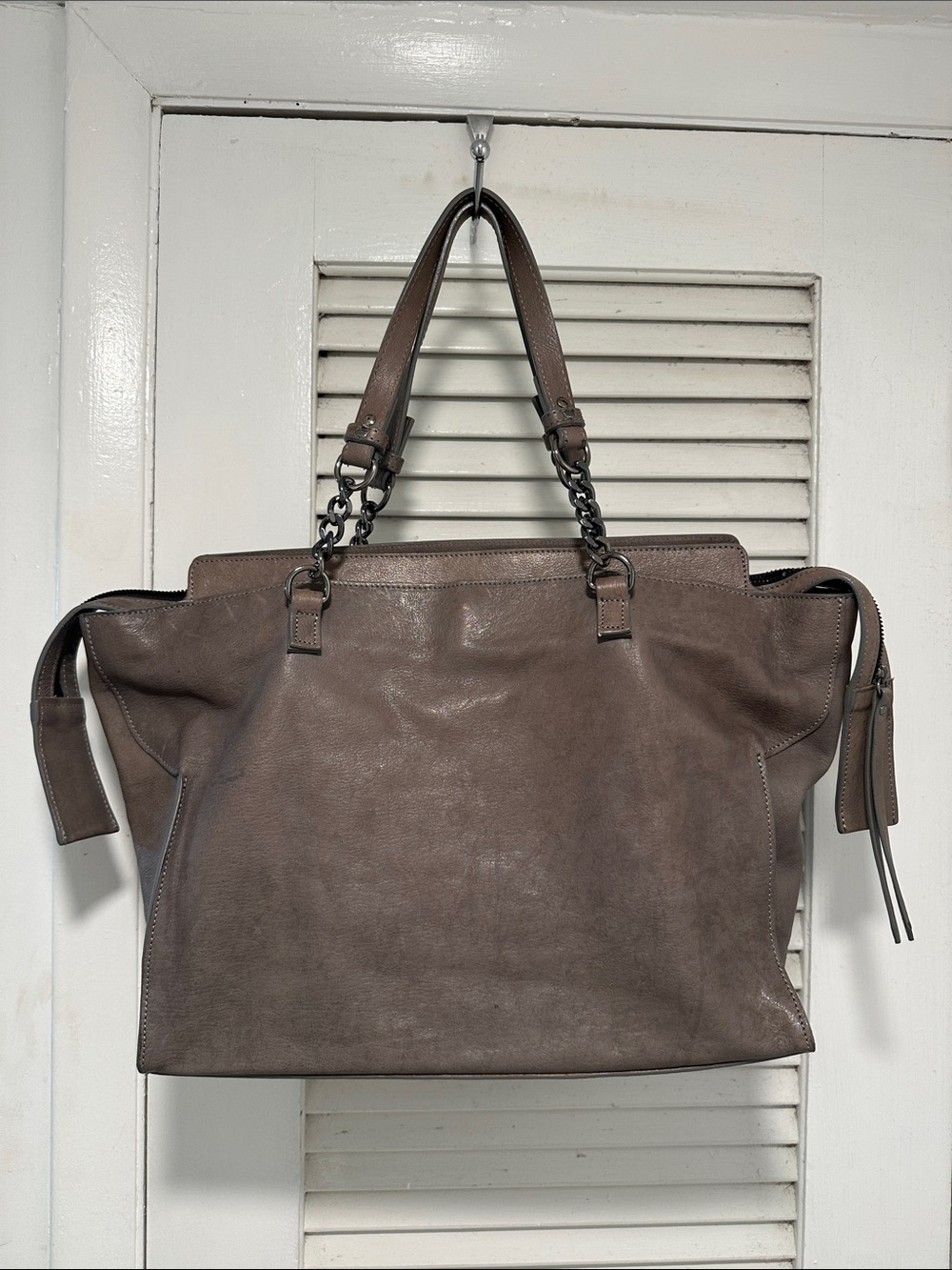 Constanza Rota  Taupe Leather Tote with Chain-Detail Handles